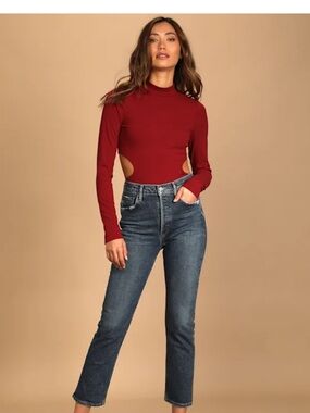 NWOT Lulus Burgundy Long-Sleeve Cutout Bodysuit